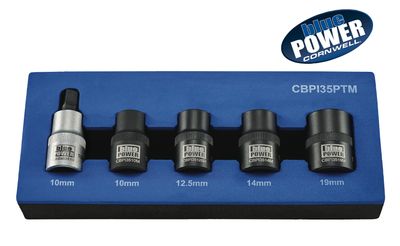 CBPI35PTM - 5 Piece 1/2" Drive Cornwell® bluePOWER® Metric Power Socket Set, 5 Point