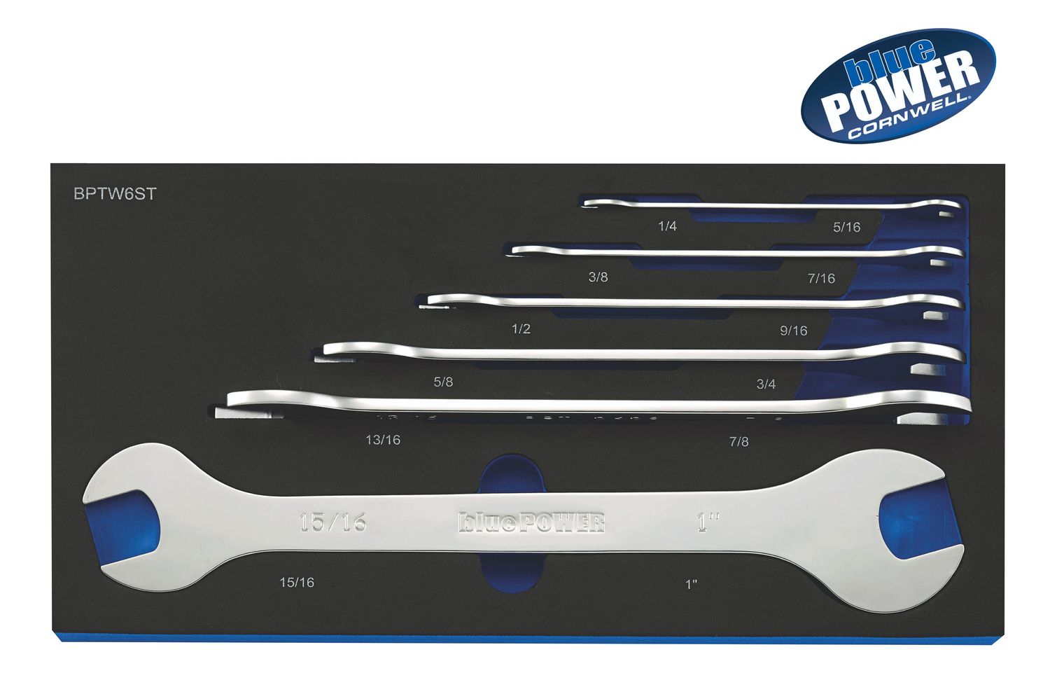 BPTW6ST - 6 Piece Cornwell® bluePOWER® SAE Thin Open End Wrench Set