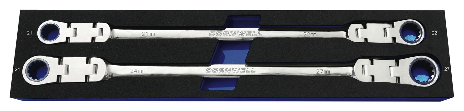 CRWLDF2MS - 2 Piece 120-Tooth Metric Extra Long Double-Flex Ratcheting Box Wrench Set