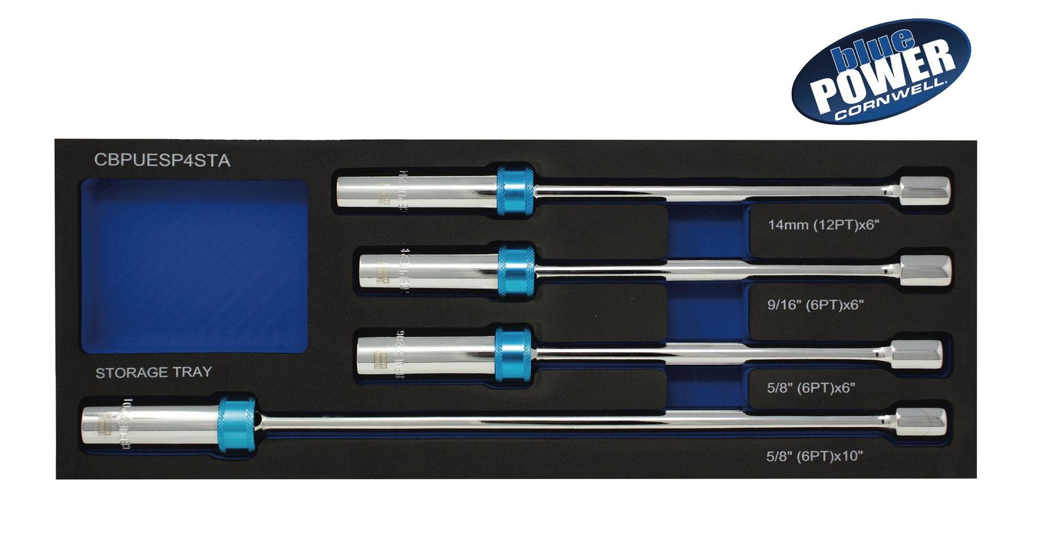 CBPUESP4STA - 4 Piece 3/8" Drive bluePOWER® Magnetic Universal Spark Plug Socket Extension Set