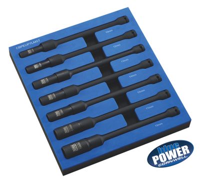 CBPEUP7LMST - 7 Piece 3/8" Drive bluePOWER® Metric Power Deep Universal Extension Set, 6 Point
