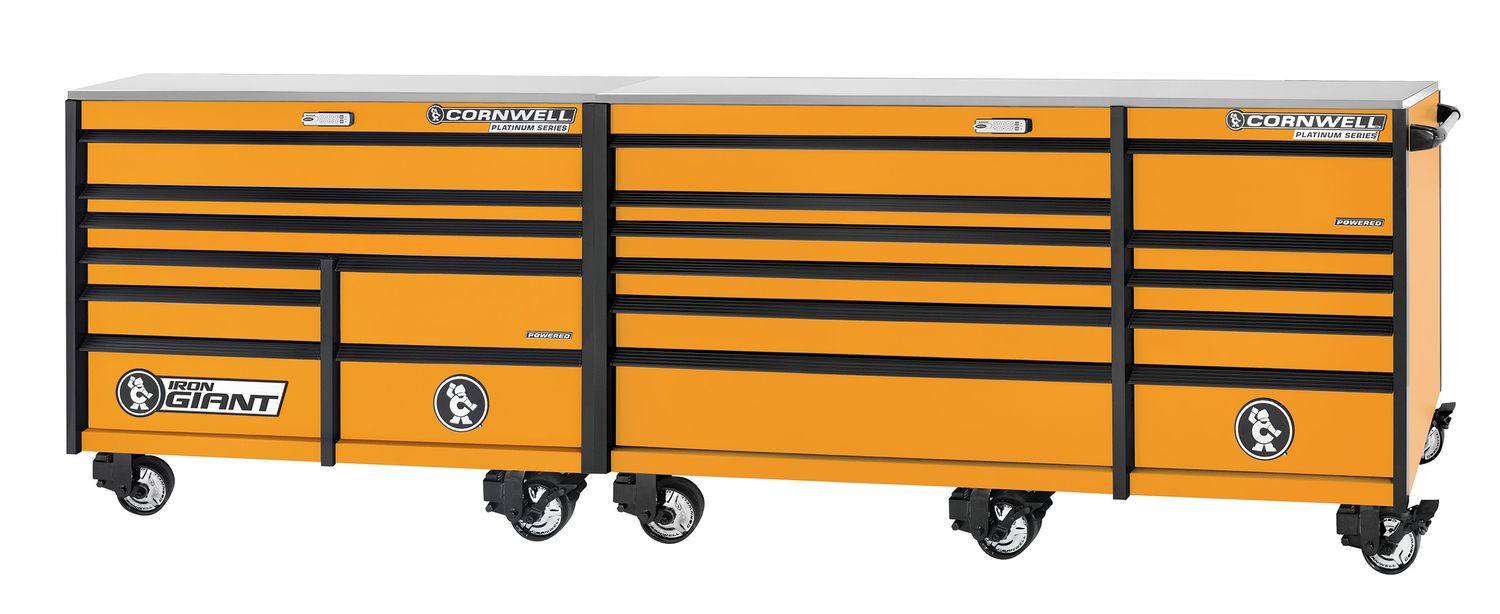 XPCTSPPR14019KRE - PLATINUM PLUS™ 140" 19-Drawer Iron Giant Roller Cabinet, Ignition Orange