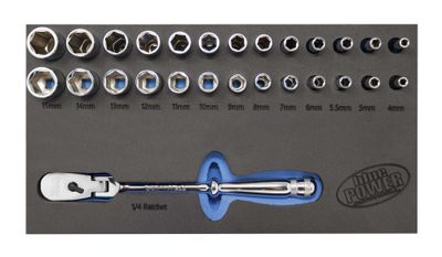 CBP271FS - 27 Piece Cornwell® bluePOWER® 1/4" Drive Metric Socket &amp; Flex-Head Ratchet Set
