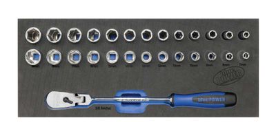 CBP273HFS - 27 Piece bluePOWER® 3/8" Drive Metric Socket &amp; Flex-Head Handled Ratchet Set
