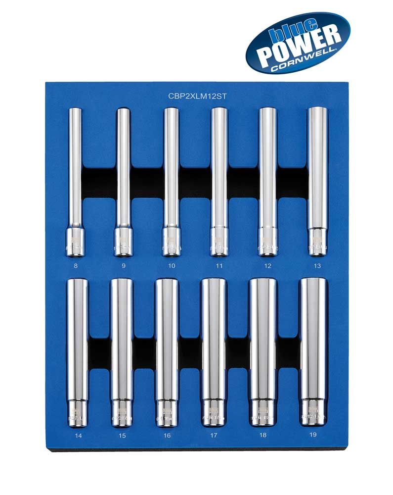 CBP2XLM12ST - 12 Piece 3/8" Drive Cornwell® bluePOWER® Metric Extra Deep Socket Set, 6 Point
