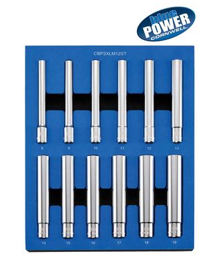 CBP2XLM12ST - 12 Piece 3/8" Drive Cornwell® bluePOWER® Metric Extra Deep Socket Set, 6 Point