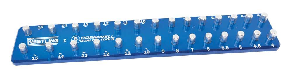 WST1428MBE - 1/4" Drive 2-Row Aluminum Metric Socket Tray, Blue