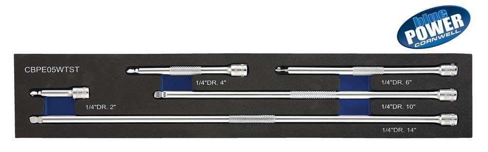 CBPE05WTST - 5 Piece 1/4” Drive Cornwell® bluePOWER® Wobble Extension Set