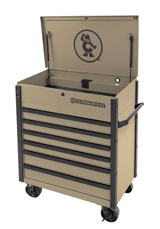CTSSCF396KSS - 39" 6-Drawer USA Flip Top Service Cart, Sandstorm/Black Trim