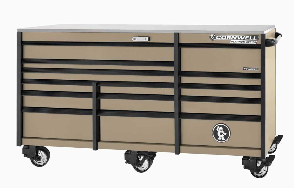 CTSPPR8414KSS - PLATINUM PLUS™ 84" 14-Drawer Triple Bank Roller Cabinet, Sandstorm/Black Trim