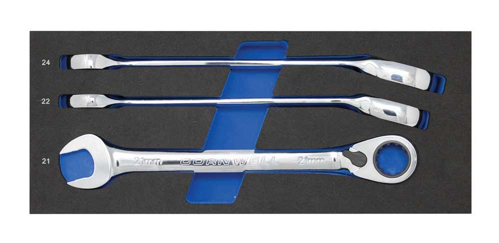 CRW3MSRB - 3 Piece 120-Tooth Metric Offset Reversible Ratcheting Combination Wrench Set
