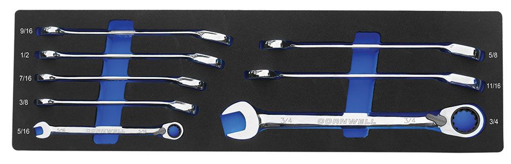 CRW8SRB - 8 Piece 120-Tooth SAE Offset Reversible Ratcheting Combination Wrench Set