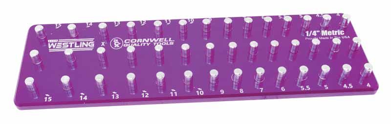 WST1442MPE - 1/4" Drive 3-Row Aluminum Metric Socket Tray, Purple