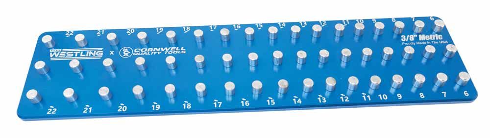 WST3851MBE - 3/8" Drive 3-Row Aluminum Metric Socket Tray, Blue