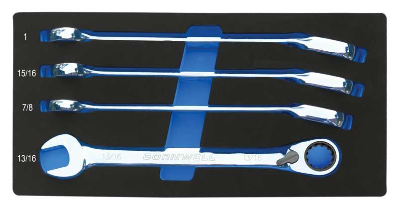 CRW4SRB - 4 Piece 120-Tooth SAE Offset Reversible Ratcheting Combination Wrench Set