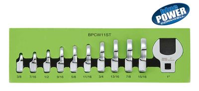 BPCW11ST - 11 Piece 3/8" Drive Cornwell® bluePOWER® SAE Open End Crowfoot Wrench Set