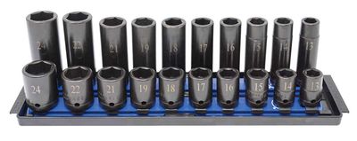 TSIM320SS - 20 Piece 1/2" Drive Standard &amp; Deep Metric Impact Socket Set, 6-Point