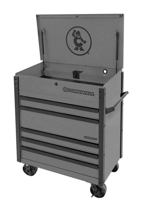CTSSCFP395KCD - (BTO) 39" 5-Drawer USA Flip Top Power Drawer Cart, Carbide/Black Trim