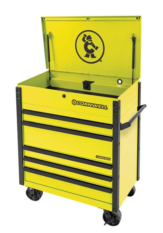 CTSSCFP395KLY - (BTO) 39" 5-Drawer USA Flip Top Power Drawer Cart, Lightning Yellow/Black Trim