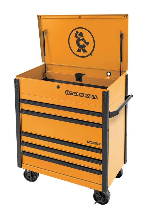 CTSSCFP395KRE - (BTO) 39" 5-Drawer USA Flip Top Power Drawer Cart, Ignition Orange/Black Trim
