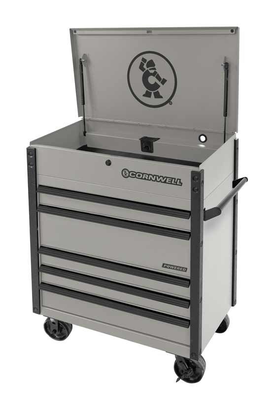 CTSSCFP395KSM - (BTO) 39" 5-Drawer USA Flip Top Power Drawer Cart, Smoke/Black Trim