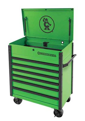 CTSSCF396KG - (BTO) 39" 6-Drawer USA Flip Top Service Cart, Neon Green/Black Trim