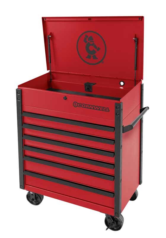 CTSSCF396KRD - (BTO) 39" 6-Drawer USA Flip Top Service Cart, Classic Red/Black Trim