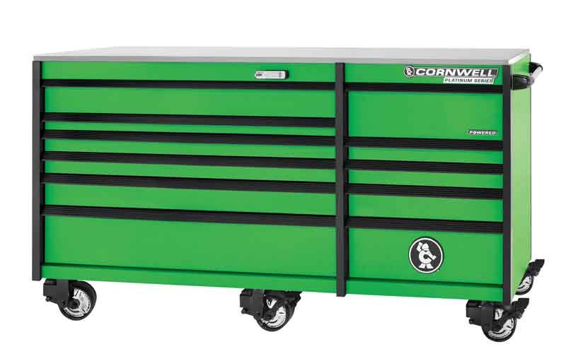 CTSPPR8411KG - (BTO) 84" 11-Drawer Platinum Plus DB Roller Cabinet, Neon Green/Black Trim