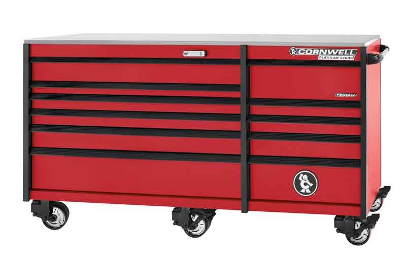 CTSPPR8411KRD - (BTO) 84" 11-Drawer Platinum Plus DB Roller Cabinet, Classic Red/Black Trim