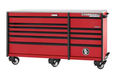 CTSPPR8411KRD - (BTO) 84" 11-Drawer Platinum Plus DB Roller Cabinet, Classic Red/Black Trim