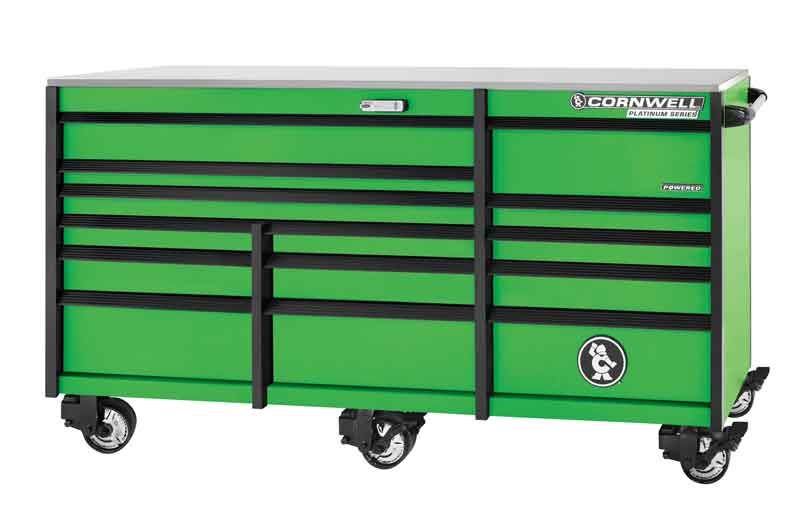 CTSPPR8414KG - (BTO) 84" 14-Drawer Platinum Plus TB Roller Cabinet, Neon Green/Black Trim