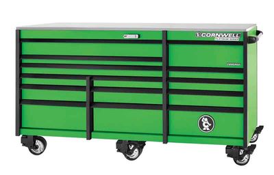 CTSPPR8414KG - (BTO) 84" 14-Drawer Platinum Plus TB Roller Cabinet, Neon Green/Black Trim