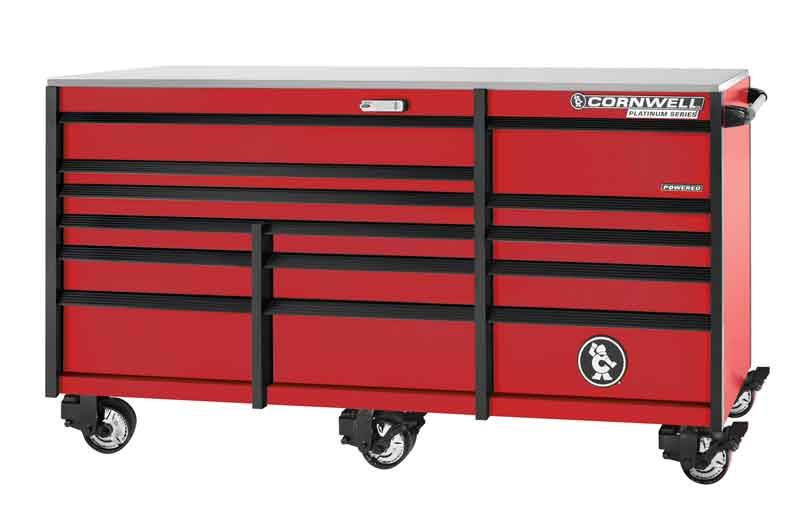 CTSPPR8414KRD - (BTO) 84" 14-Drawer Platinum Plus TB Roller Cabinet, Classic Red/Black Trim