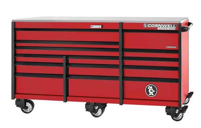 CTSPPR8414KRD - (BTO) 84" 14-Drawer Platinum Plus TB Roller Cabinet, Classic Red/Black Trim