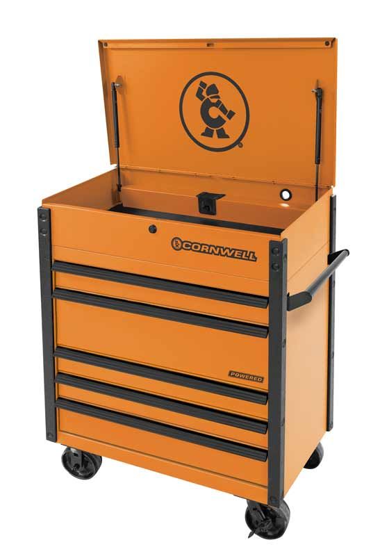 CTSSCFP395KO - (BTO) 39" 5-Drawer USA Flip Top Power Drawer Cart, Orange/Black Trim