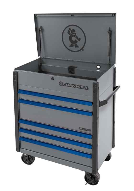 CTSSCFP395BPL - (BTO) 39" 5-Drawer USA Flip Top Power Drawer Cart, Platinum/Blue Trim