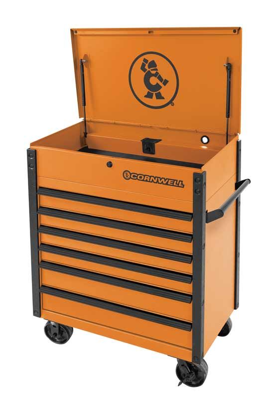 CTSSCF396KO - (BTO) 39" 6-Drawer USA Flip Top Service Cart, Orange/Black Trim