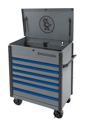 CTSSCF396BPL - (BTO) 39" 6-Drawer USA Flip Top Service Cart, Platinum/Blue Trim