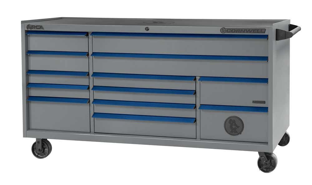 CTSASR7913BPL - (BTO)79" 13-Drawer Arca TB Roller Cabinet, Platinum/Blue Trim