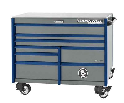 CTSPPR568BPL - (BTO) 56" 8-Drawer Platinum Plus DB Roller Cabinet, Platinum/Blue Trim