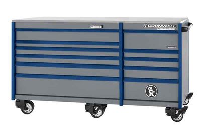 CTSPPR8411BPL - (BTO) 84" 11-Drawer Platinum Plus DB Roller Cabinet, Platinum/Blue Trim