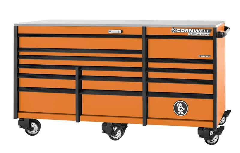 CTSPPR8414KO - (BTO) 84" 14-Drawer Platinum Plus TB Roller Cabinet, Orange/Black Trim