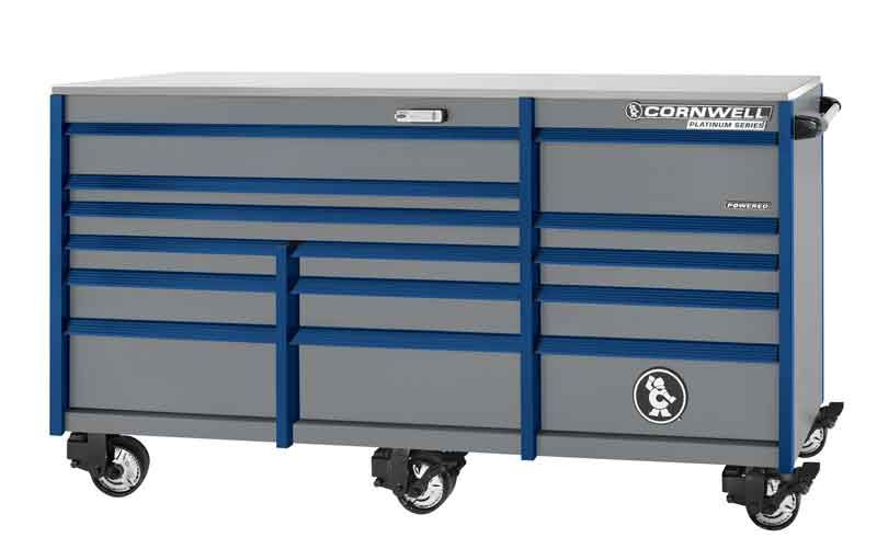 CTSPPR8414BPL - (BTO) 84" 14-Drawer Platinum Plus TB Roller Cabinet, Platinum/Blue Trim