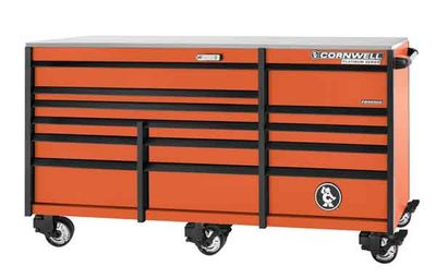 CTSPPR8414KA - (BTO) 84" 14-Drawer Platinum Plus TB Roller Cabinet, Atomic Orange/Black Trim