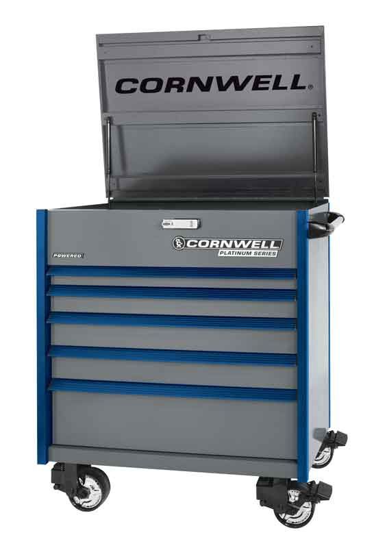 CTSPPF405BPL - (BTO) 40" 5-Drawer Platinum Plus Flip Top Cart, Platinum/Blue Trim
