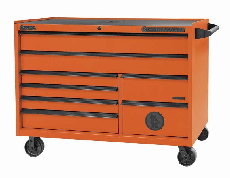 CTSASR578KA - (BTO) 57" 8-Drawer Arca DB Roller Cabinet, Atomic Orange/Black Trim