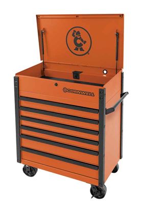 CTSSCF396KA - (BTO) 39" 6-Drawer USA Flip Top Service Cart, Atomic Orange/Black Trim