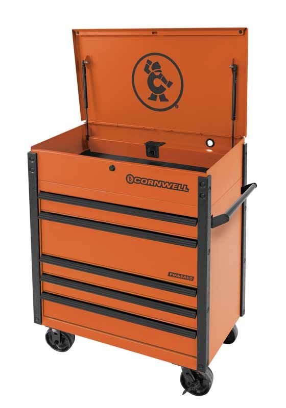 CTSSCFP395KA - (BTO) 39" 5-Drawer USA Flip Top Power Drawer Cart, Atomic Orange/Black Trim