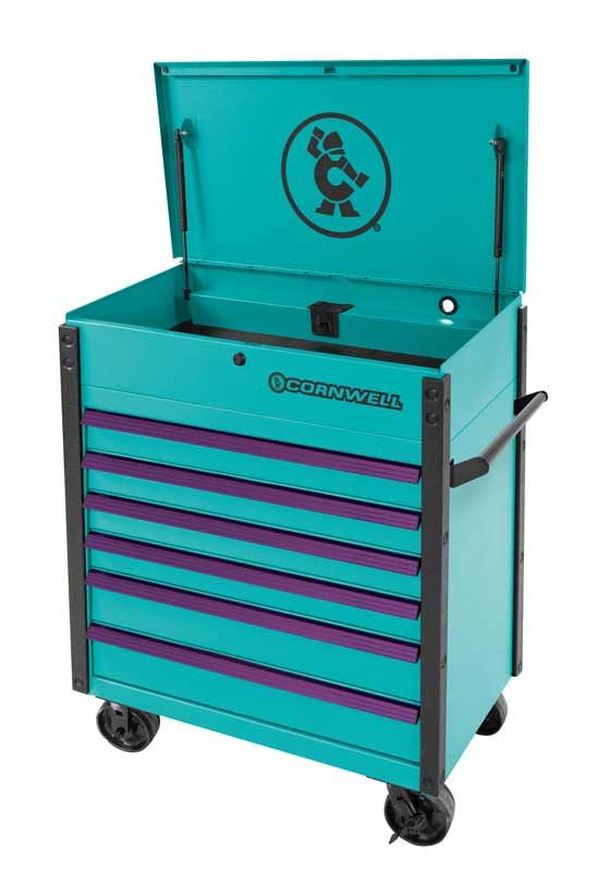 CTSSCF396URT - (BTO) 39" 6-Drawer USA Flip Top Service Cart, Riptide/Purple Trim