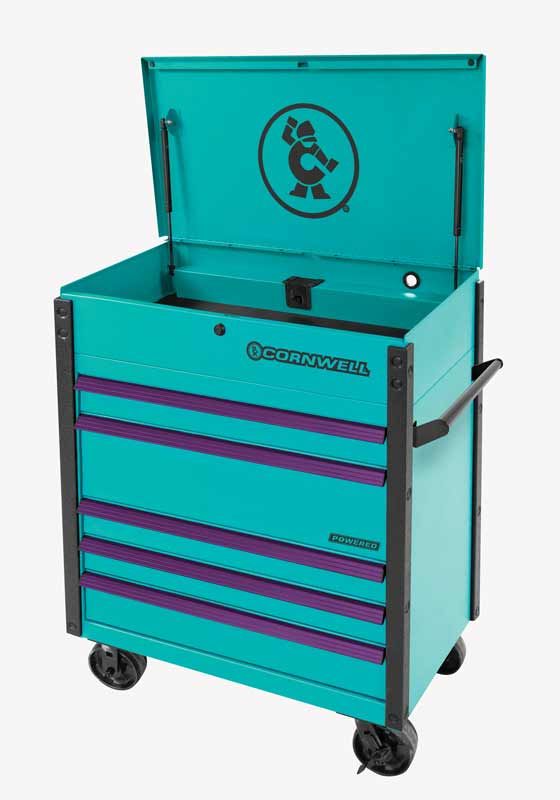 CTSSCFP395URT - (BTO) 39" 5-Drawer USA Flip Top Power Drawer Cart, Riptide/Purple Trim